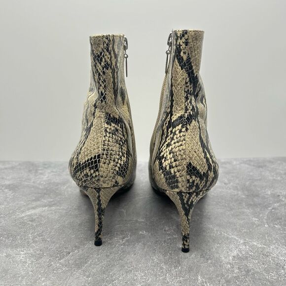 Schutz Beige Bette Bootie Snake Embossed Leather Ankle Boots Size 8B Pointed Toe - Picture 4 of 11